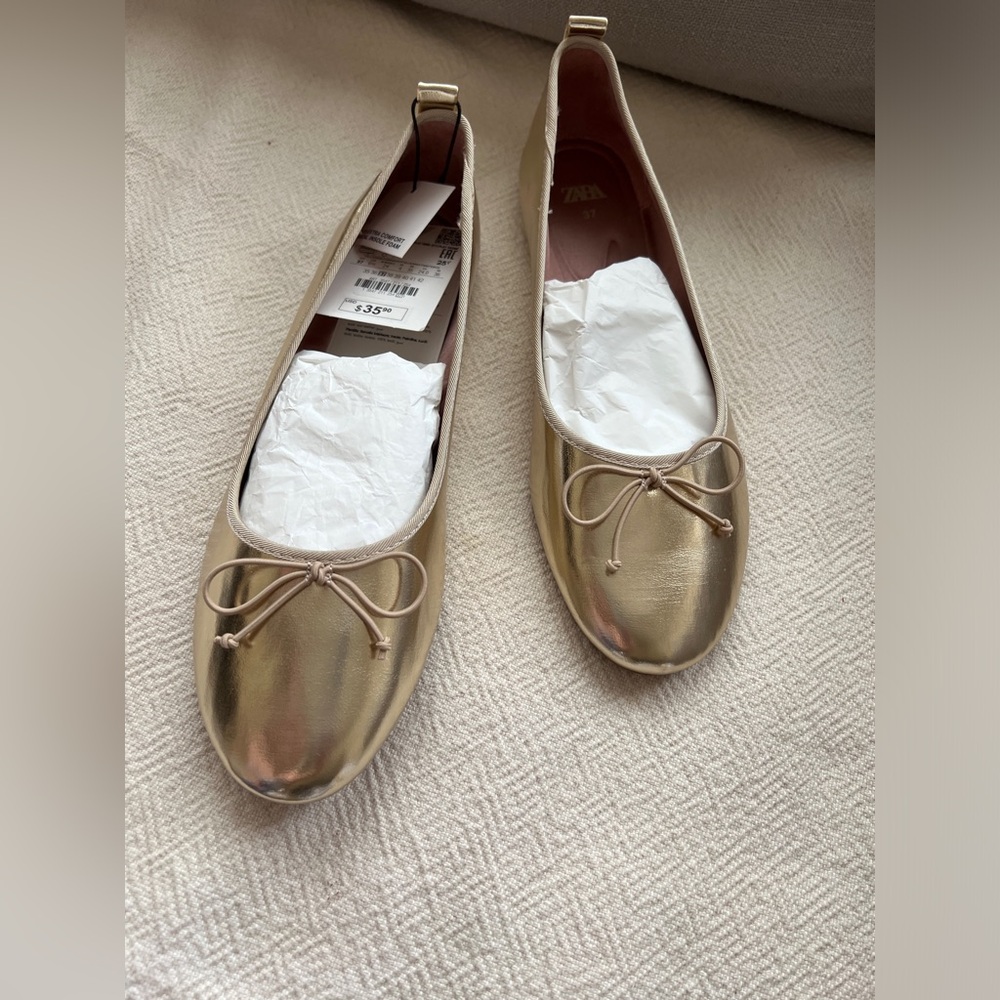 Zara metallic flat shoes